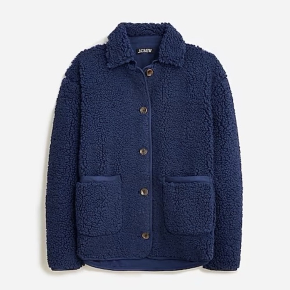 NWT JCrew Faux Sherpa Barn Jacket Navy Blue